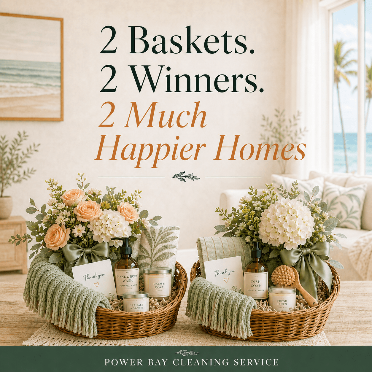 Two custom Apollo Beach Gift Boutique Mother's Day baskets — two winners selected from new Power Bay neighbors.